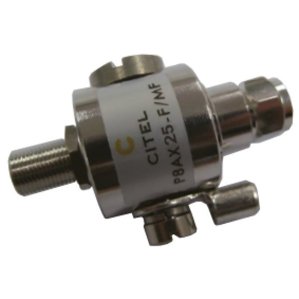 Citel Outdoor RF Protector, Dc-3.5 Ghz, Dc Pass, 190W, Imax 20Ka, Male-Female F Connector P8AX25-F/MF
